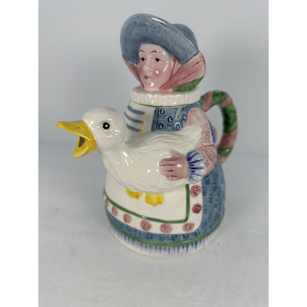 Mother Goose Tea Pot by Shafford Tempest Co, 1986 with Woman & Goose
